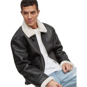 Mode Of One Mens Faux-Sherpa Aviator Jacket, NWT